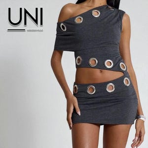 Women’s Y2K Mini Dress | Hollow Out Grommet Dress | Off Shoulder Party Outfit | Gift for Her