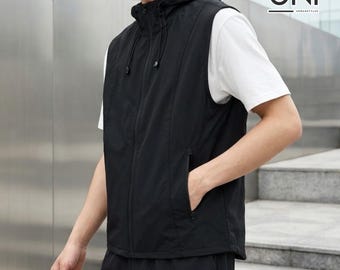 Vest met rits en capuchon | Lichtgewicht bovenkledingtop | Dagelijkse kleding | Minimale streetwearstijl