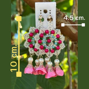 Kleurrijke bloem kralenoorbellen – Boho franje hangoorbellen, bloemen rocailles sieraden