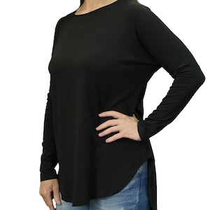 Women&#39;s Basic Round Neck Long Sleeve Cotton T-Shirt – Solid Color, Relaxed Fit, Soft & Comfy Tunic Top