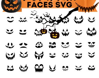 Pumpkin Faces SVG Bundle, Halloween Jack O Lantern SVG, Cricut Cut Files