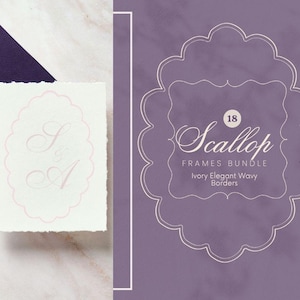 Ivory Scallop Frames SVG Bundle, Elegant Wavy Border Frames, Wedding Invitation Borders, Canva Branding Frames, Commercial Use