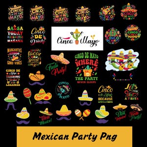 Cinco De Mayo Png Bundle, Mexican Party Png, Let&#39;s Fiesta Png, Mexico Tequila Png Tacos Png, Nachos Hat, 32 Sublimation Design Download, svg