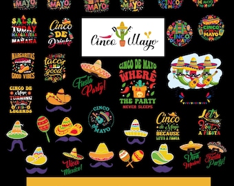Paquete PNG del Cinco de Mayo: Diseños de sublimación de fiestas mexicanas (descarga digital)