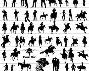 Cowgirl Silhouette SVG Bundle: Western Clipart, Cricut Files (Digital Download)