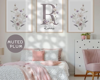 Stampe personalizzate per cameretta con fiori di campo (set da 3) - Decorazioni boho per bambine (download digitale)
