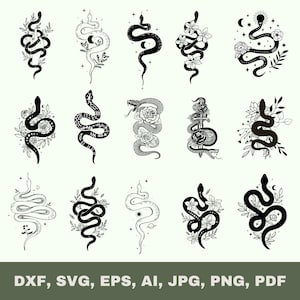 Snake svg bundle, Floral snake svg,Celestial snake svg, Snake with flowers svg, Mystical snake svg, Instant Download, Snake svg cut files