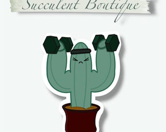 Cactus Jack Lifting Dumbbells Stickers | Waterproof Vinyl Sticker | Water bottle and Laptop Decal |  Plant Sticker | Gym Sticker | Workout