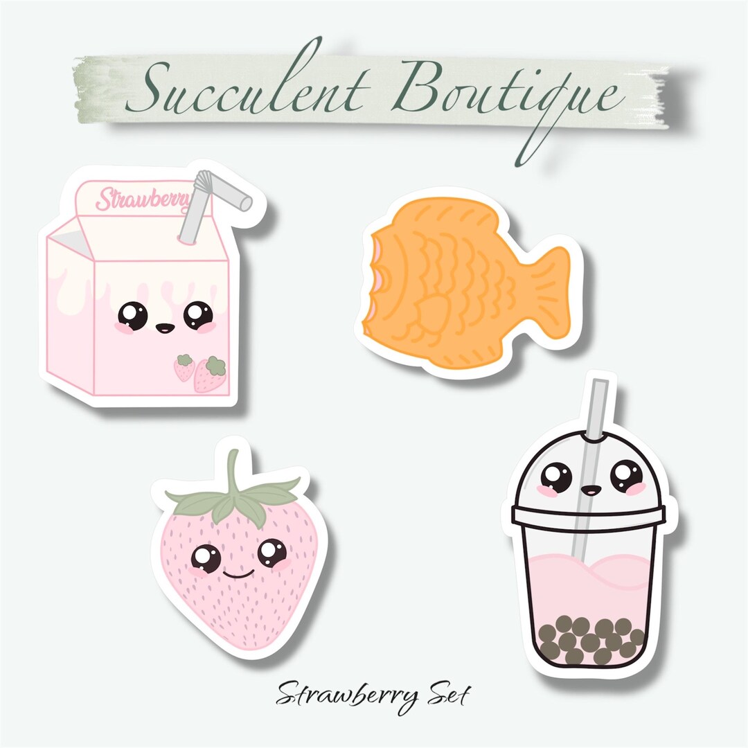 Kawaii Strawberry Theme Sticker Set | Waterproof Vinyl | Water Bottle ...