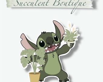 Plant Lover Stitch Waterproof Vinyl Sticker | Laptop Sticker | Water bottle Sticker | Phone Case Sticker | Journaling | Lilo and Stitch