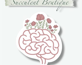 Blooming Brain Sticker | Waterproof Vinyl Sticker | Water bottle and Laptop Decal | Cute Plant Sticker | Plant Lover Sticker | Brain Sticker