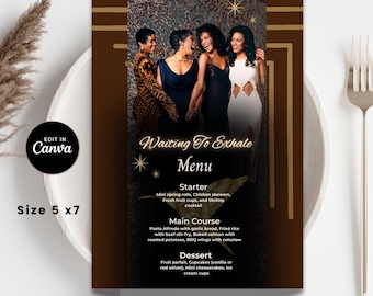 Luxe Mini Waiting to Exhale Party Menu: 90's Theme Girls Night Canva Templates