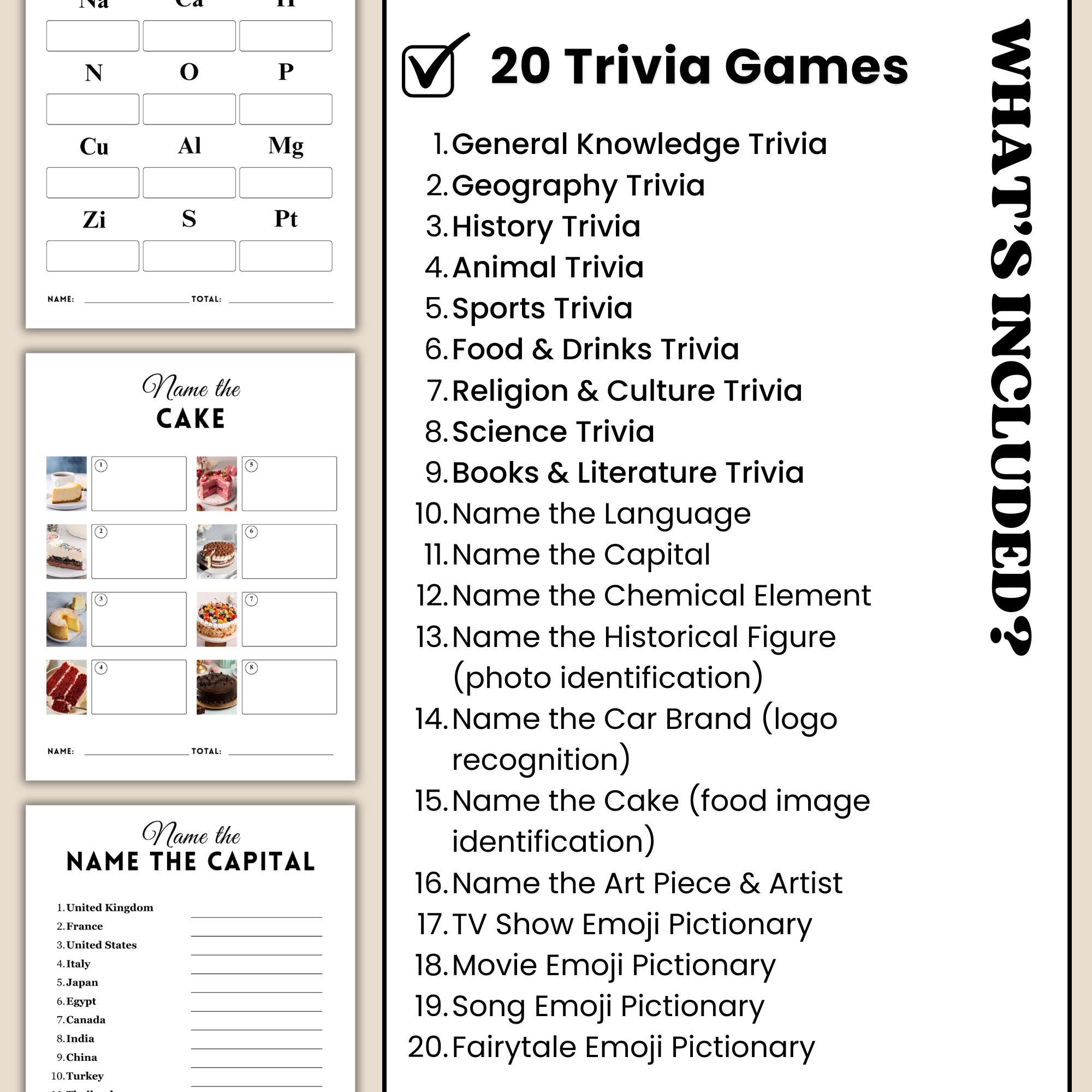 20 Printable Trivia Party Games Bundle, Emoji Pictionary, General ...