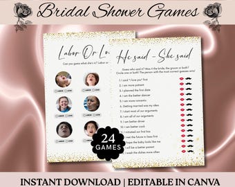 Foil Bridal Shower Games Bundle: 24 Editable Canva Templates (Digital Download)