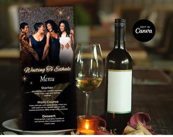 Menú de fiesta Luxe Waiting to Exhale: Plantillas de Canva para una noche de chicas con temática de los 90