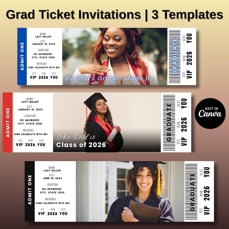 Professional Grad Tickets Graduation Ticket Invitation | Class of 2026 Party Invite (digital ...