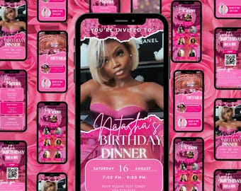 Animated Pink Birthday Dinner Invitation: Editable Digital Evite