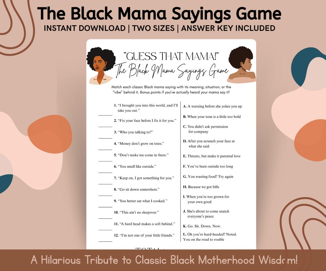 Black Mama Sayings Game, Mother's Day Activity, Baby Shower Game (PDF ...