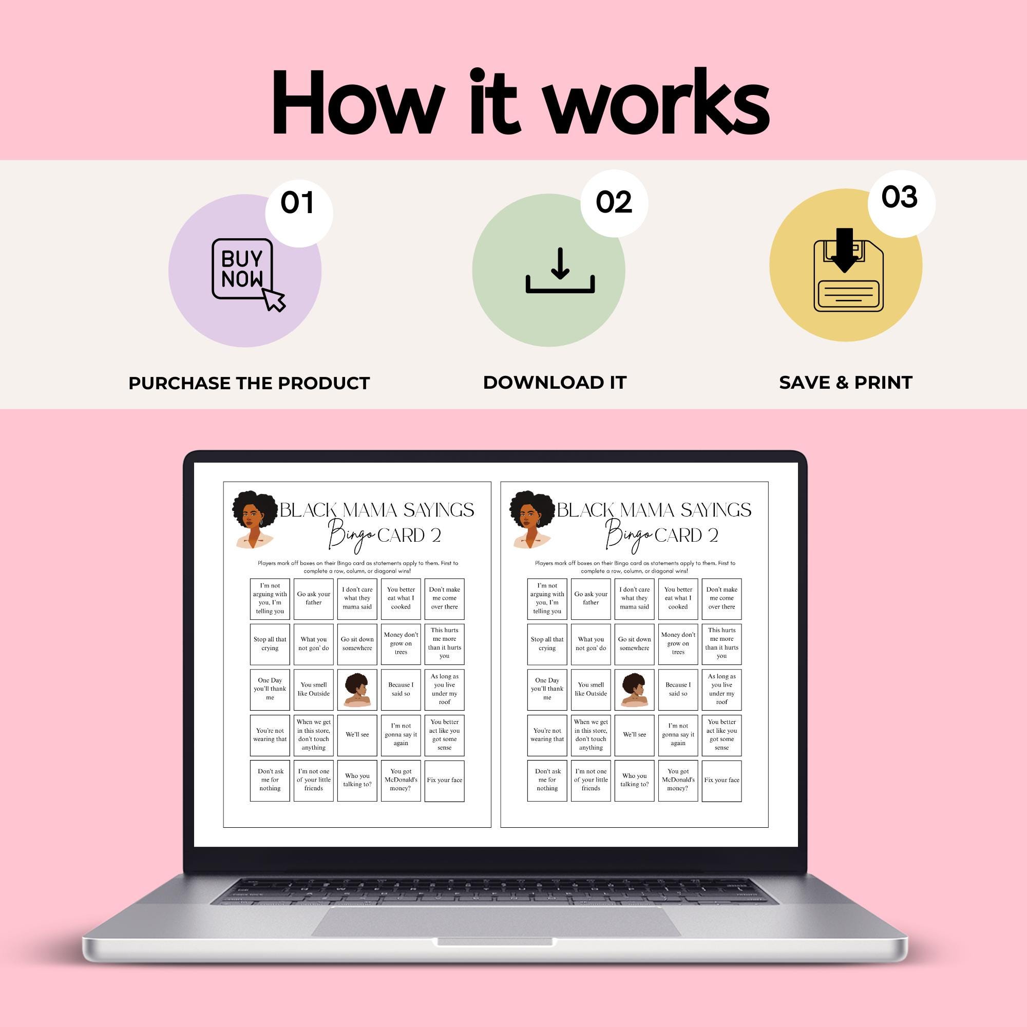 Black Mama Sayings Bingo 25 Cards: Mother's Day Activity, Black