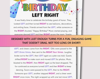 Left Right Birthday Game Printable, Pass the Gift Birthday Story Game for Kids, Teens & Adults, Instant Downloads
