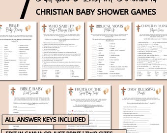 Editable Christian Baby Shower Games Bundle, Faith Trivia Activity (Digital Download)