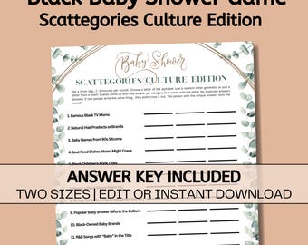 Afrocentric Baby Shower Game: Black Pop Culture, Editable Canva Template (PDF Instant Download