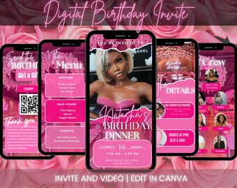 Animated Birthday Dinner Party Invite | Pink Digital Evite Template