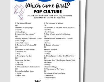 Pop Culture Trivia Game: Which Came First Quiz (Printable PDF Download