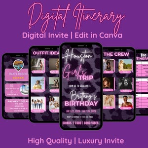 Animated Girls Trip Itinerary: Birthday Weekend, Canva Template (Digital Download)