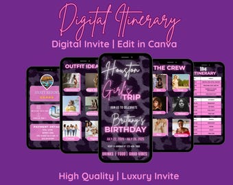 Animated Girls Trip Itinerary: Birthday Weekend, Canva Template (Digital Download)