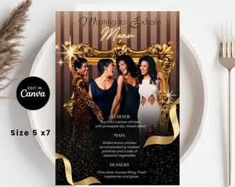 Mini menú para fiesta "Esperando un respiro": Plantillas de Canva para noche de chicas con temática de los 90