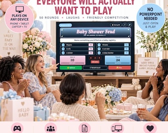 Interactive Baby Shower Feud Game, 50 Rounds, Family Feud Style (Digital Download)