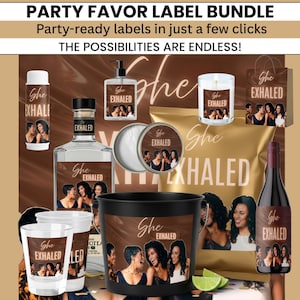 Bearbeitbar Warten auf Ausatmen Party Bundle | Etikett für Gastgeschenk | Sie Exhaled Theme| Canva Vorlage