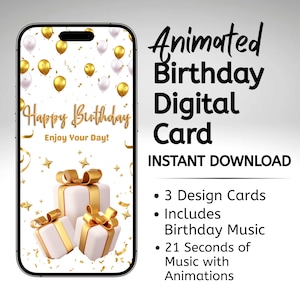 Tarjeta de cumpleaños animada: Saludo digital moderno (descarga instantánea)