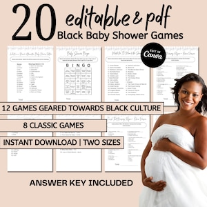 Lot de jeux de baby shower afrocentriques : culture pop noire, jeu emblématique de dictons Black Mama
