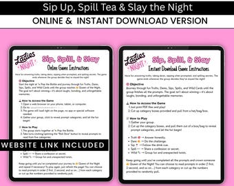 Gioco digitale Ladies Night, Sip Spill Slay, Obbligo o verità (PDF e sito web)