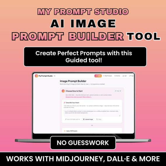 AI Image Prompt Builder Tool | Midjourney, DALL·E Content Creator (Digital Download)