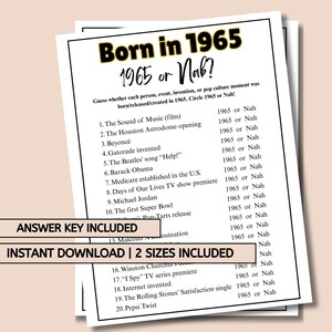 Jeu de fête d'anniversaire né en 1965 : « 1965 or nah » imprimable (téléchargement PDF)