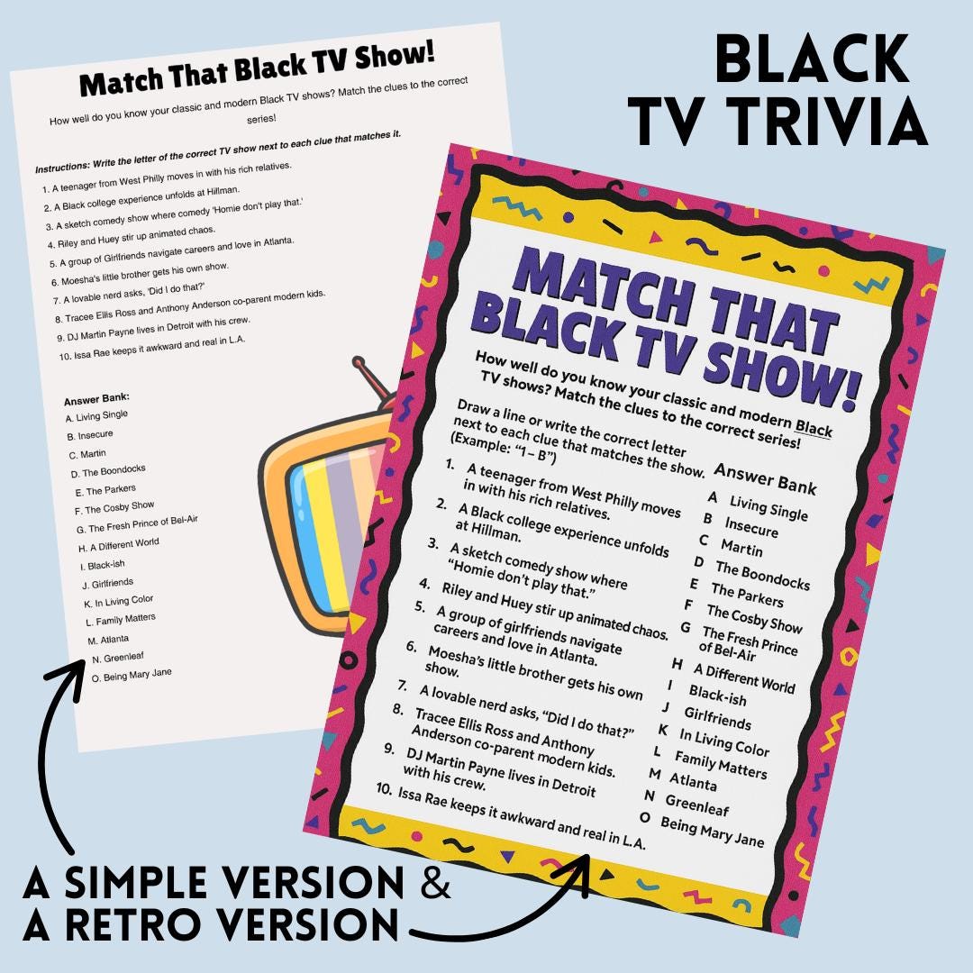 Black TV Show Trivia Spiel: 90er & 2000er Jahre Sitcoms (PDF zum ausdrucken)