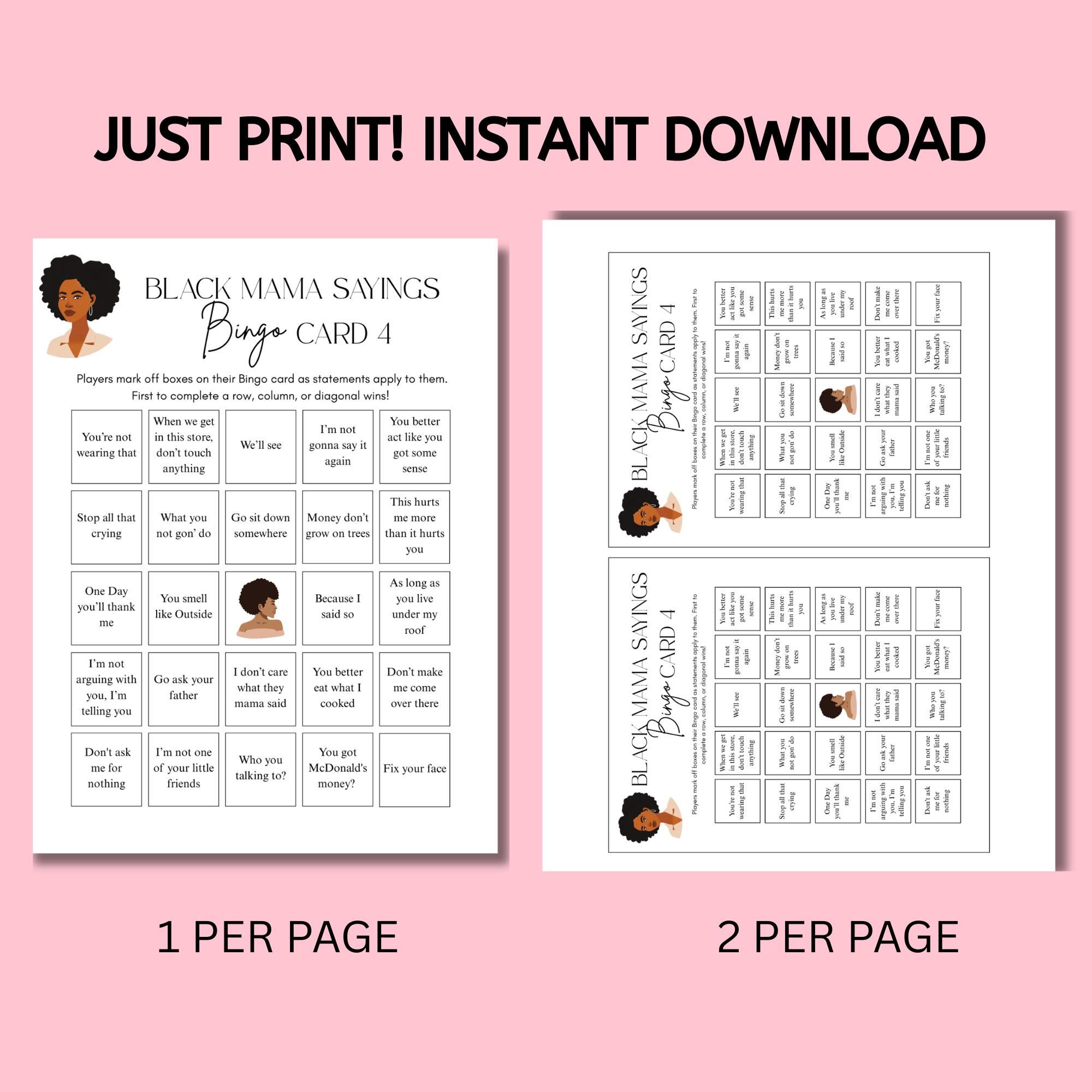 Black Mama Sayings Bingo 25 Cards: Mother's Day Activity, Black