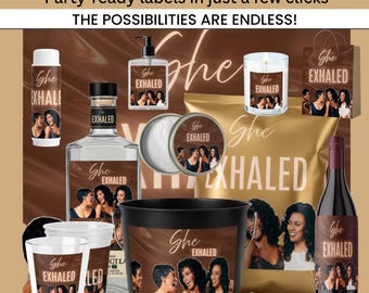 Editable Waiting to Exhale Party Bundle, She Exhaled Theme, Party Favor Labels Canva Template