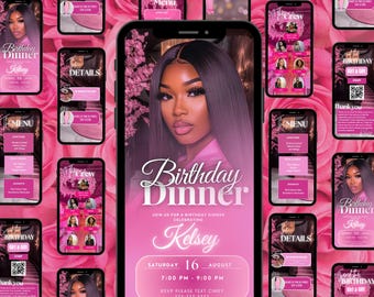 Animated Shades of Pink Birthday Dinner Invitation: Editable Digital Evite 02