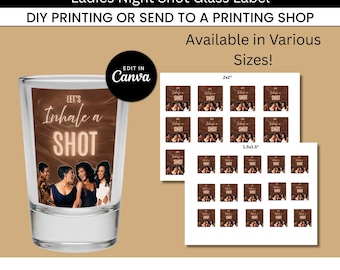 Waiting to Exhale Shot Glass and Cup Label: Let's Inhale a Shot Editable Canva Templates
