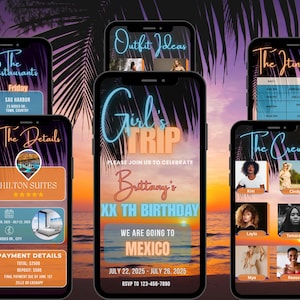Digital Girls Trip Itinerary Invitation, Animated Birthday Weekend Itinerary, Vacation Schedule Trip, Animated Birthday Travel Itinerary