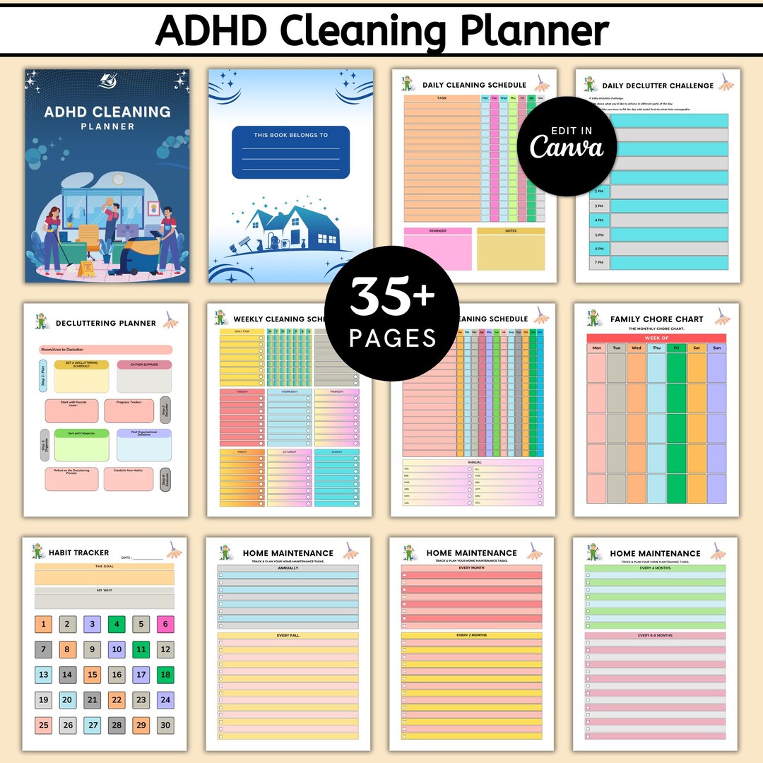 ADHD Cleaning Planner Bundle | Chore Charts & Checklists (printable PDF ...