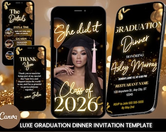 Editable Animated Graduation Invitation, Graduation Dinner Party Evite, Class of 2026 Digital Invite