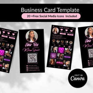 Modèle de carte de visite Instagram, carte de visite QR Code, presse sur l'ongle modèle, cheveux, ongle, cils modèle de carte de visite, carte canva