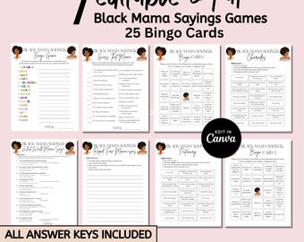 Black Mama Sayings BINGO Game, 8 Cards & Callout Sheet, Funny