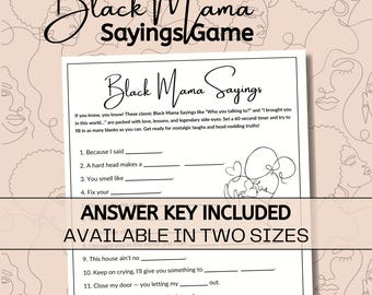 Black Mama Sayings Baby Shower Game: Black Culture Trivia (PDF Download)
