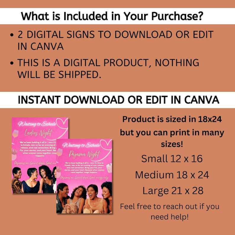 Waiting to Exhale Welcome Sign, 90's Theme Ladies Night (canva Template ...